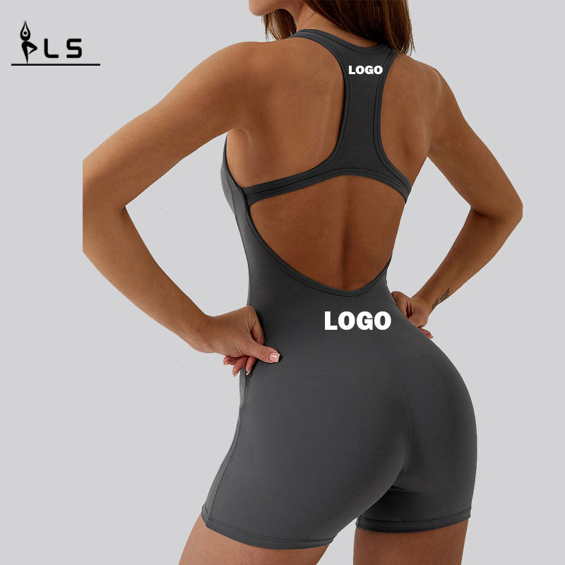 Sc10611 egy darab zökkenőmentesnők jógakészletek bodysuit üreges hátsó ujjatlan szexi rövid romperek jumpsuits