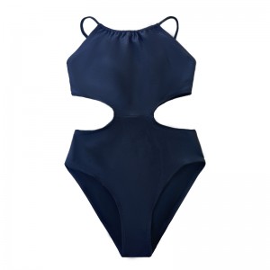 Egységes színű üreges derék szexi karcsú fodros, kényelmes egyrészes fürdőruhát